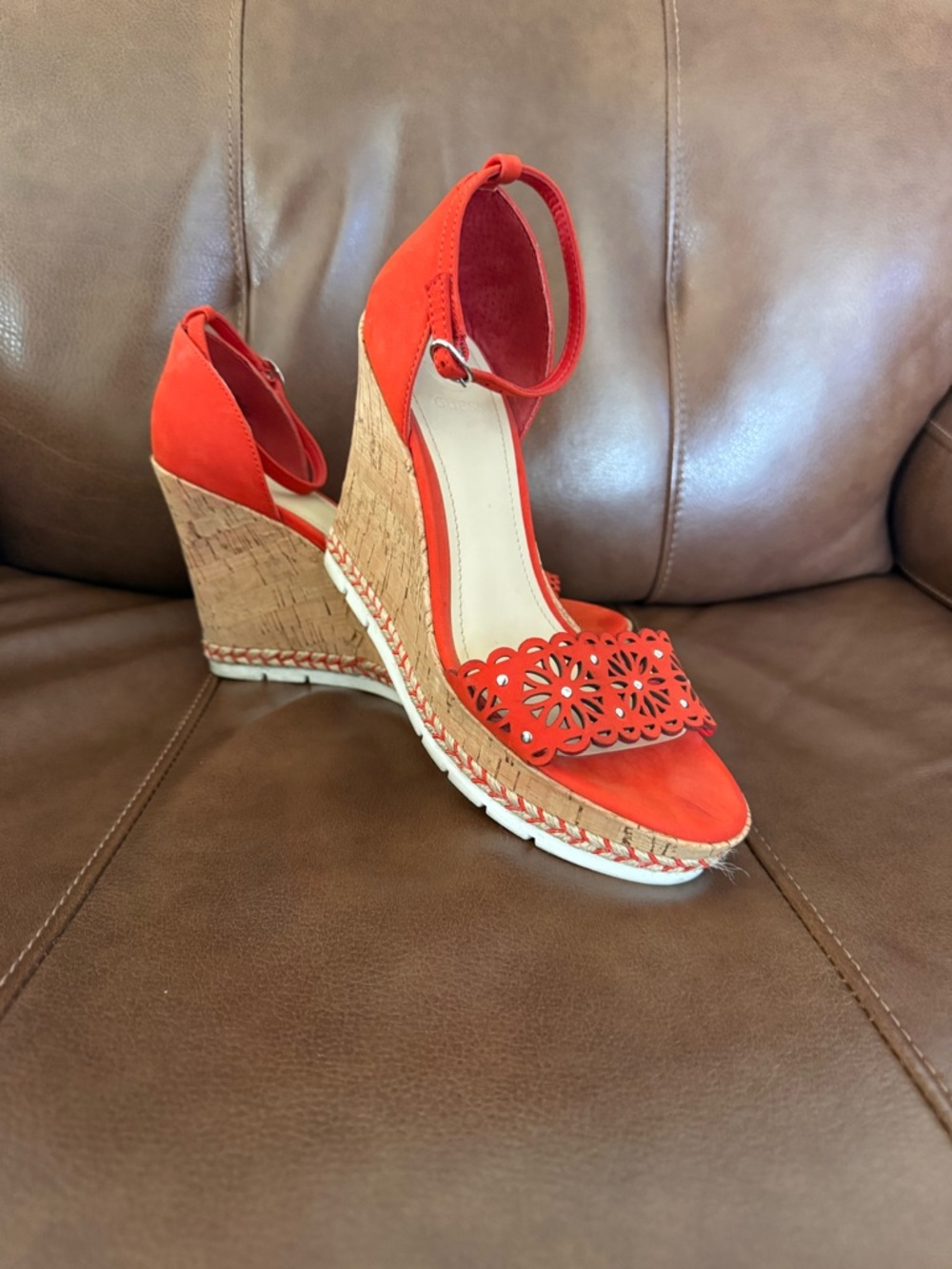 Guess GWDEVORA | Cork Wedge Sandals with Ankle Strap | Orange (rust)